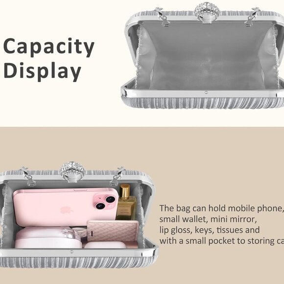 Women's Evening Bag Clutch Purse, Handbag Chain Strap Shoulder Bag for Wedding P - Picture 4 of 7